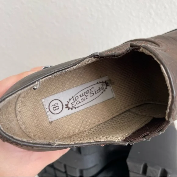 LOWER EAST SIDE Vintage Y2K Brown Faux Leather Chunky Platform Heeled Ankle Boot - Picture 13 of 14